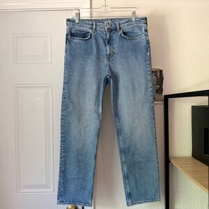 COS blue cotton denim slim straight leg cropped mid rise jeans